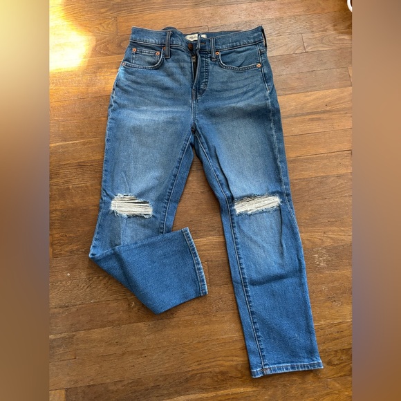 Madewell Petite Perfect Vintage Crop Jean Gooding Wash Knee Rip Edition - Picture 2 of 5